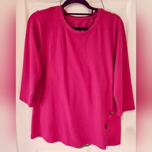 Chic Pink 3/4 Sleeve Top with Button Accents